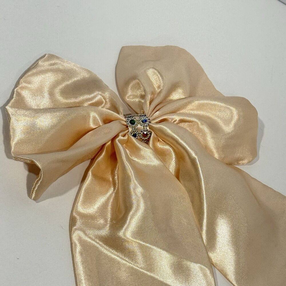 Oversized Satin Bow Bridal Bow Embellished Hair Bow Long Tail Women’s Hair Bow - Picture 5 of 15